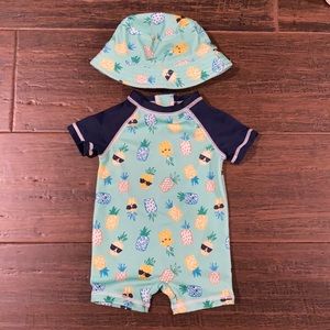 Gymboree baby swimsuit & hat set 0-3mo Pineapples!!! 🍍🍍🍍